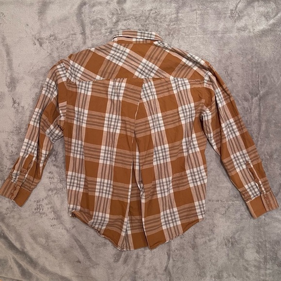NWOT Garnet Hill Essential Boyfriend Brown Plaid Button Front Shirt - Size 12 - Picture 5 of 12
